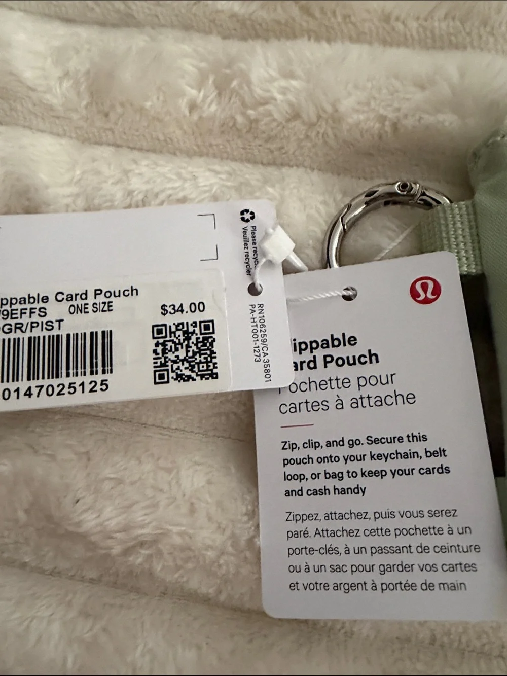 lululemon athletica Mint Green Key & Card Pouch with Neon Green Logo